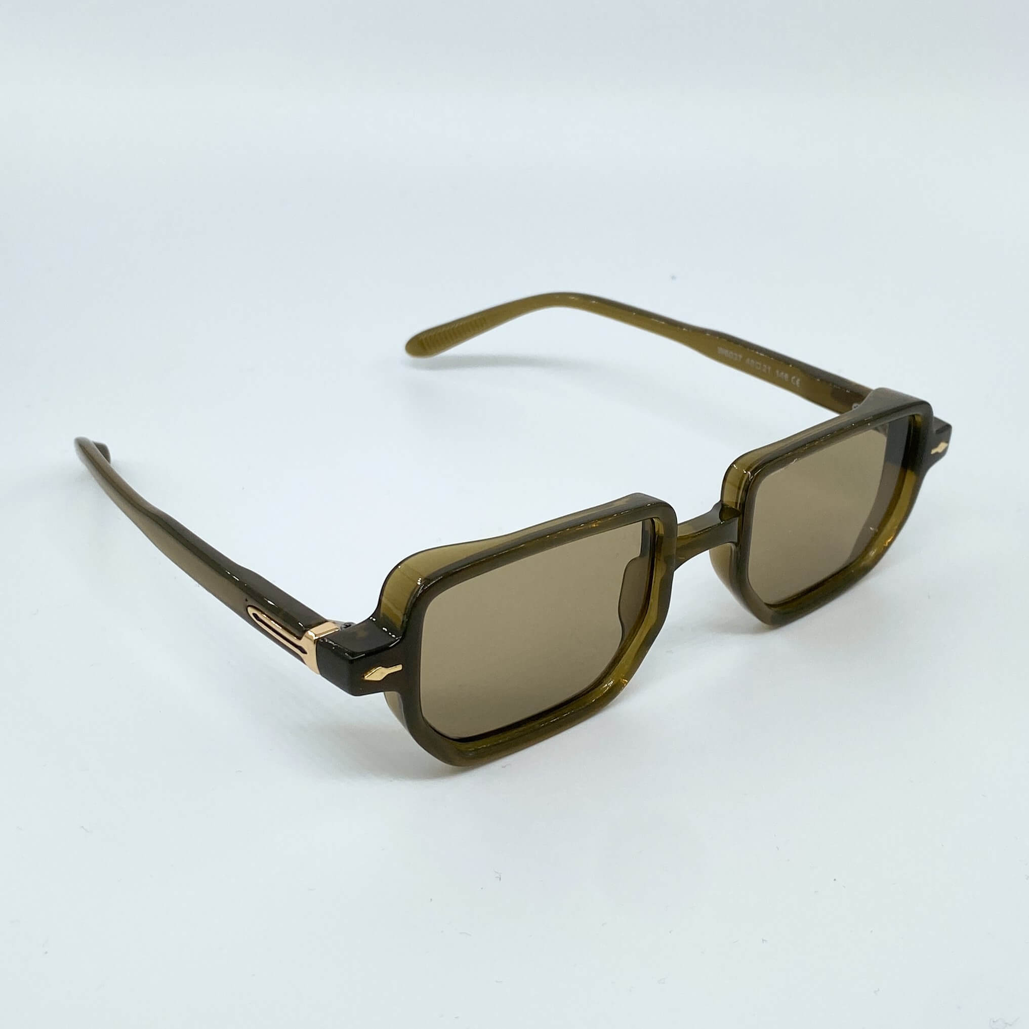 Maya narrow rectangular sunglasses with a translucent green frame and brown lenses for a retro-modern urban and festival look - Party People